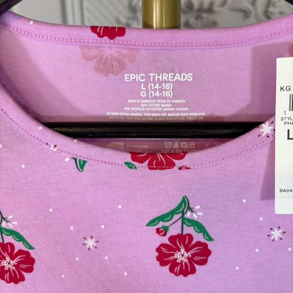 New Epic Threads Girls Dress XL 14 16 Pink Floral Long Sleeve Cotton Blend Play